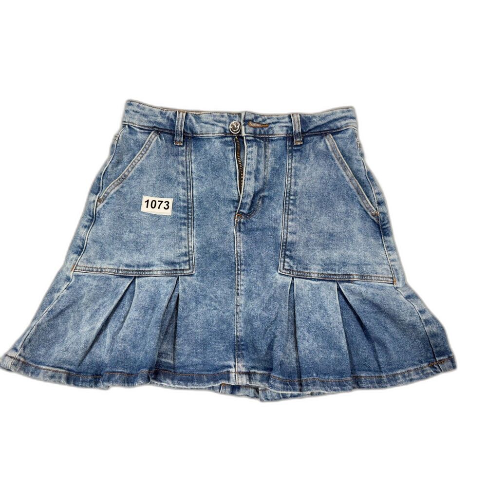 Vintage Guess Girls Pleated Denim Mini Skirt Light Wash Logo Back Pocket Size 12